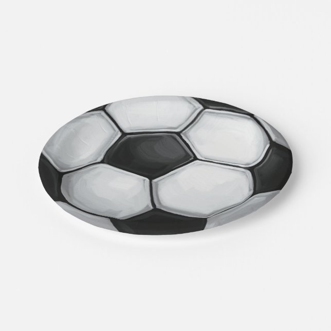 Black and White Soccer Ball Paper Plates (Angled)