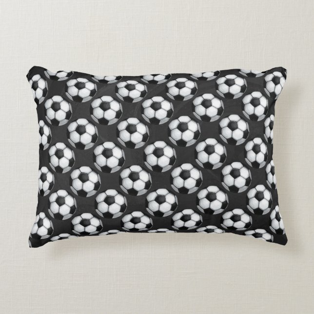 Black and White Soccer Ball Pattern Accent Pillow (Front)