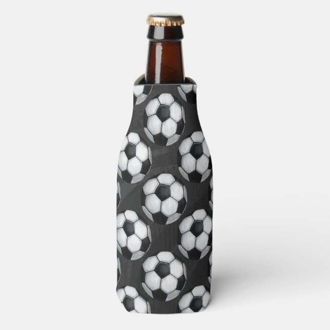 Black and White Soccer Ball Pattern Bottle Cooler (Bottle Front)