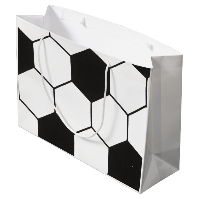 Black and White Soccer Ball Pattern Geometric  Large Gift Bag (Back Angled)
