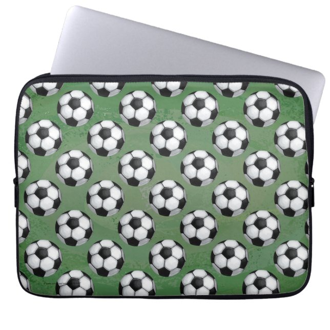 Black and White Soccer Ball Pattern Laptop Sleeve (Front)
