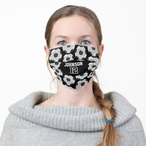 Black and White Soccer Ball Pattern _ Name Adult Cloth Face Mask