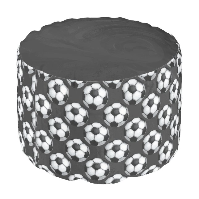 Black and White Soccer Ball Pattern Pouf (Angled Back)