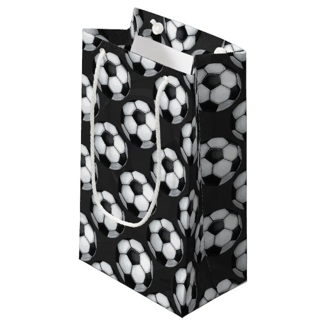 Black and White Soccer Ball Pattern Small Gift Bag (Front Angled)
