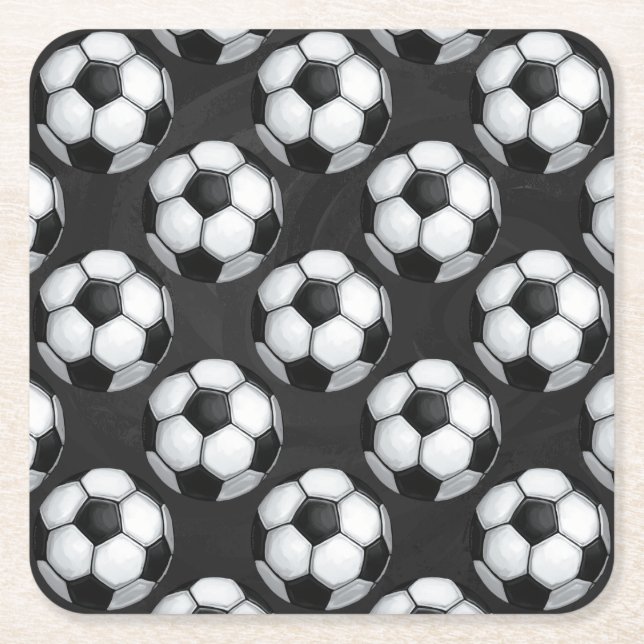 Black and White Soccer Ball Pattern Square Paper Coaster (Front)