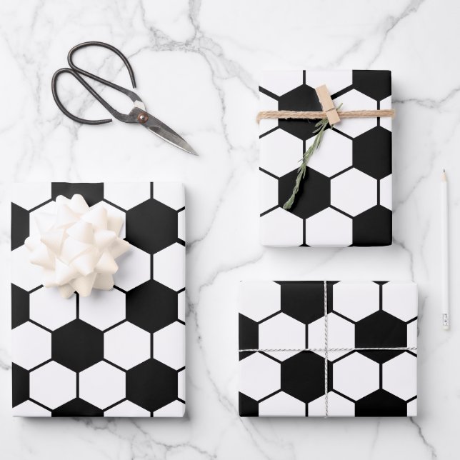 Black and white Soccer ball pattern Wrapping Paper (Front)