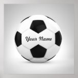 Black and White Soccer Ball Personalized Name Poster<br><div class="desc">Enter a name. A gift your sons and daughters. Digital art with the theme soccer. Black and white. Background gradient. Art by José Ricardo</div>