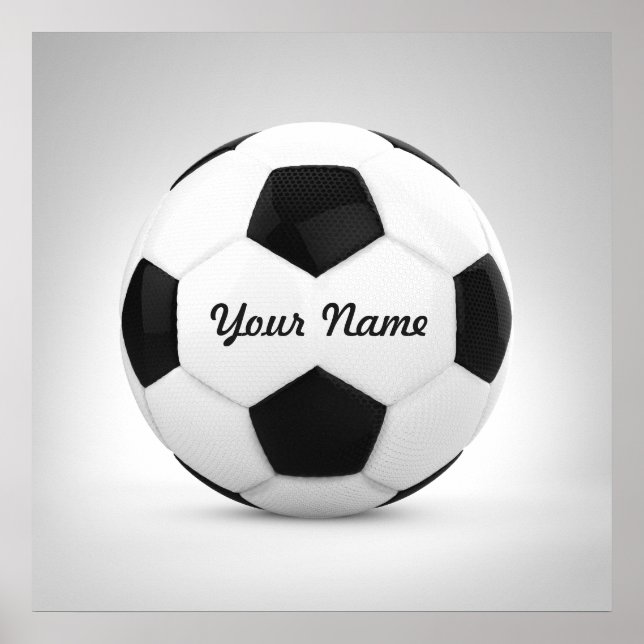 Black and White Soccer Ball Personalized Name Poster (Front)