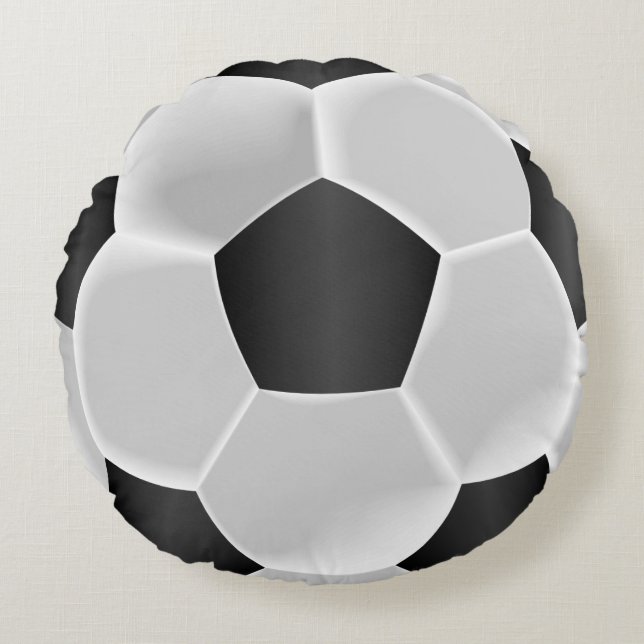 Black and White Soccer Ball Round Pillow (Front)