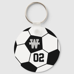 Black and White Soccer Ball Sports Monogram Keychain