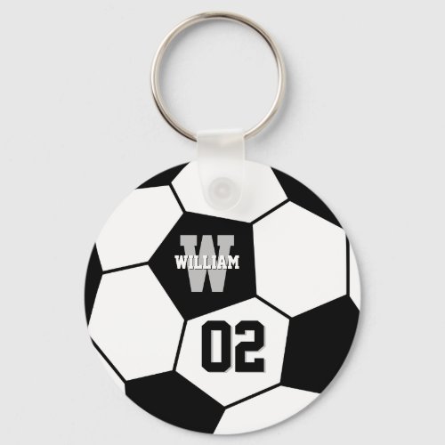 Black and White Soccer Ball Sports Monogram Keychain