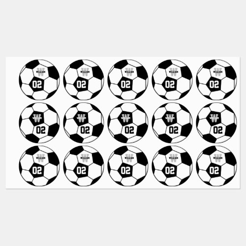 Black and White Soccer Ball Sports Monogram Labels