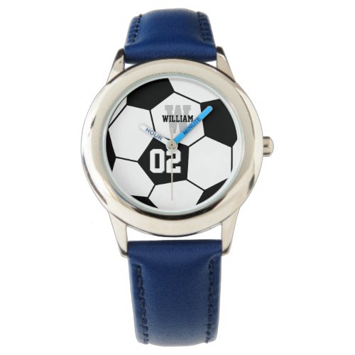 Black and White Soccer Ball Sports Monogram Watch