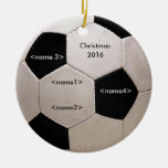 Black And White Soccer Ball With Names Ceramic Ornament at Zazzle