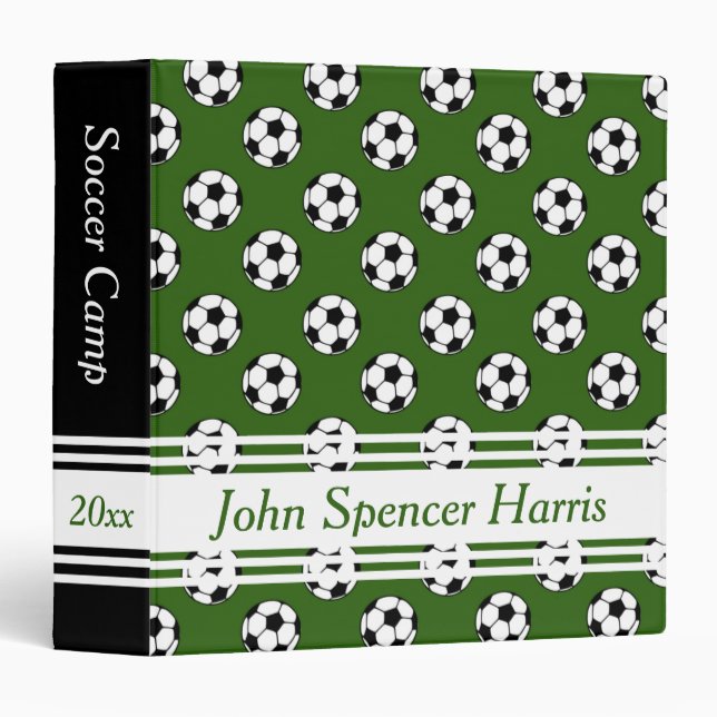 Black and White Soccer Balls on Green 3 Ring Binder (Front/Spine)