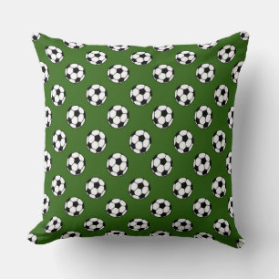 Black and White Soccer Balls on Green Throw Pillow