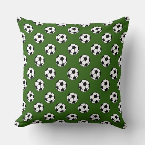 Black and White Soccer Balls on Green Throw Pillow