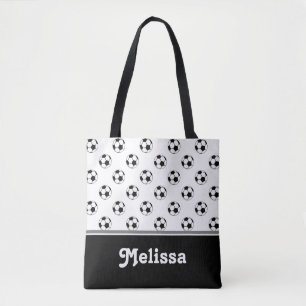 Black and White Soccer Balls Personalized Tote Bag