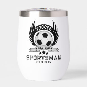 Black and White Soccer Logo Personalized Design Thermal Wine Tumbler