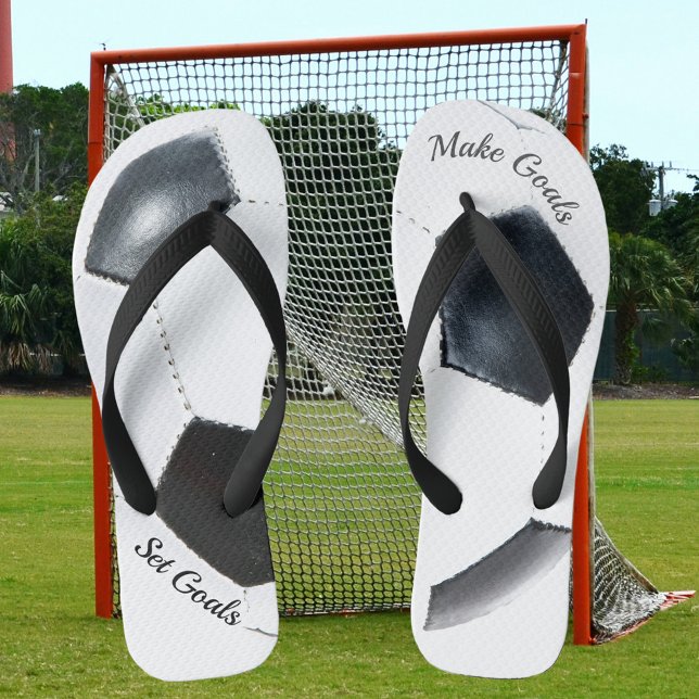 Black and White Soccer patterned Flip Flops (Creator Uploaded)