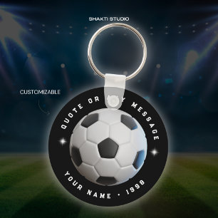 Black and White Soccer Sports Team Round Keychain