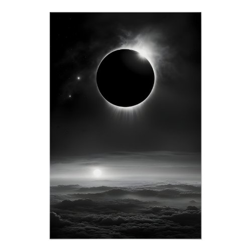 Black and White Solar Eclipse High in the Sky Poster