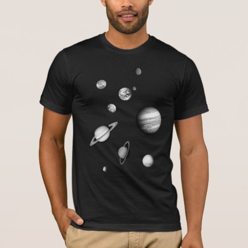 Black and White Solar System in the space T_Shirt
