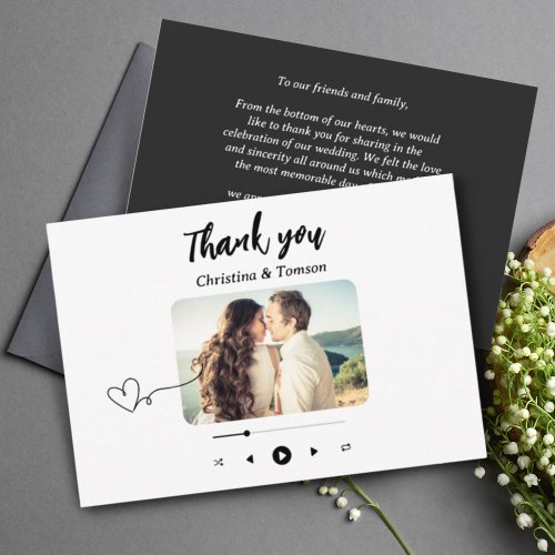 Black and White Song Playlist Photo Wedding Thank You Card