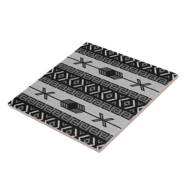 Black And White  Southwest Aztec Tribal Pattern Ceramic Tile (Side)