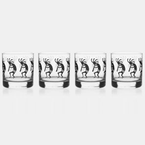 Black And White Southwest Kokopelli Can Glass