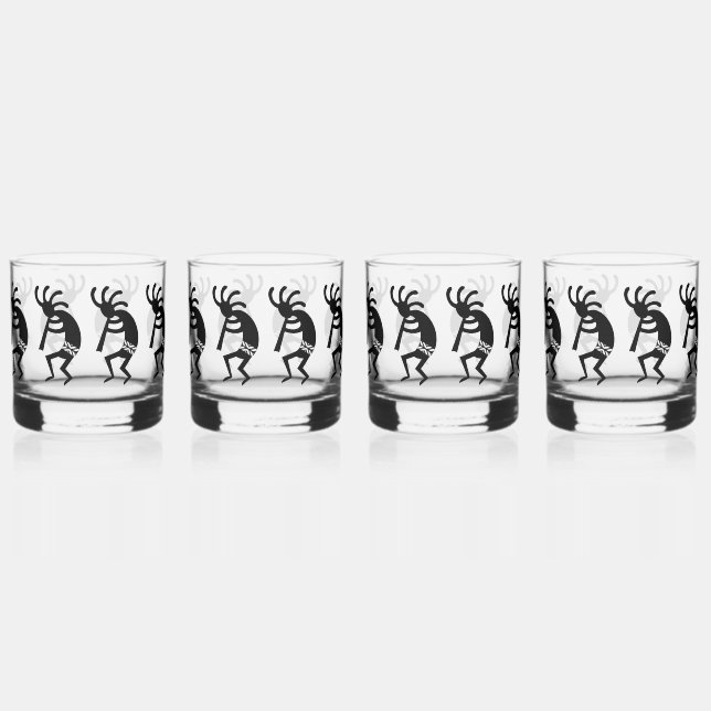 Black And White Southwest Kokopelli Can Glass (Front)