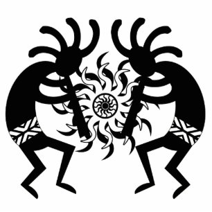 Black And White Southwest Kokopelli Tribal Sun Statuette