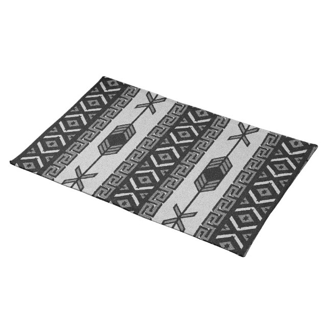 Black And White Southwest Tribal Aztec Pattern Placemat (On Table)
