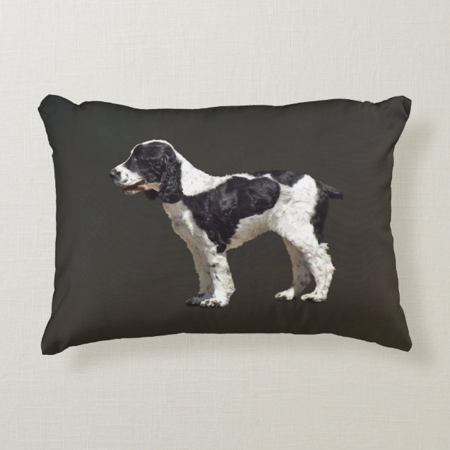 Black and White Spaniel Accent Pillow (Front)