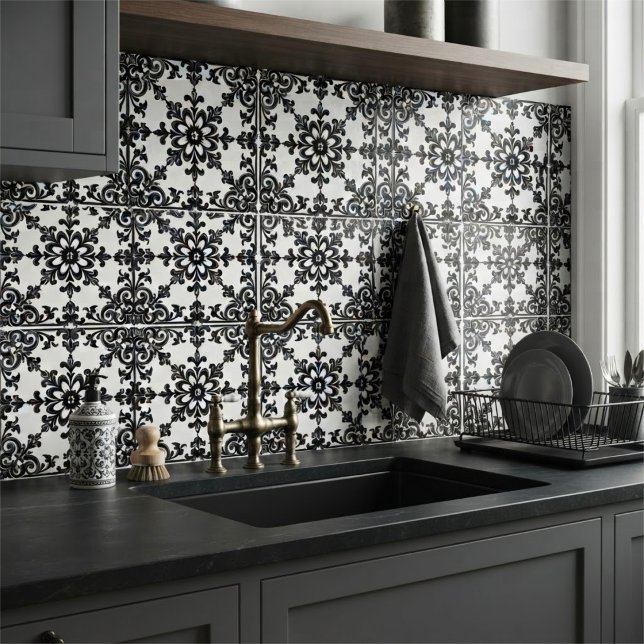 Black and White Spanish Scroll Tile (Creator Uploaded)