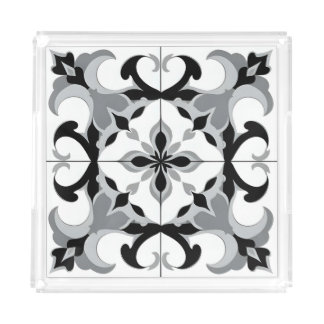 Black and White Spanish Style Tile Acrylic Tray