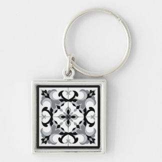Black and White Spanish Style Tile Keychain