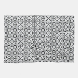 Black and White Spanish Style Tile Kitchen Towel