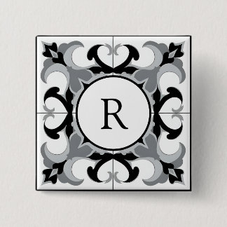 Black and White Spanish Style with Initial Button