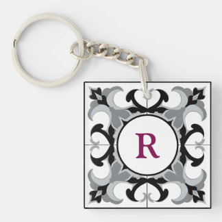 Black and White Spanish Style with Initial Keychain