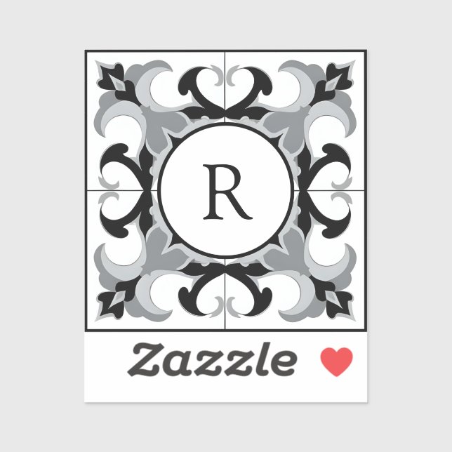 Black and White Spanish Style with Initial  Sticker (Sheet)