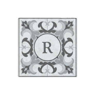 Black and White Spanish Style with Initial Stone Magnet