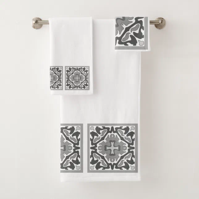 Black and White Spanish Tiles Bath Towel Set Zazzle