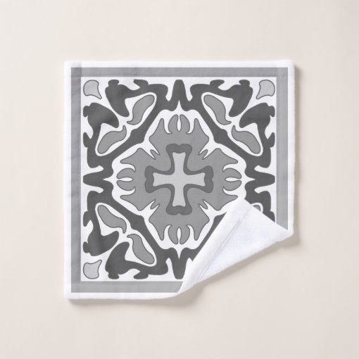 Black and White Spanish Tiles Bath Towel Set Zazzle