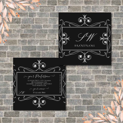 Black and White Sparkle Jewels Initials Ornaments Square Business Card