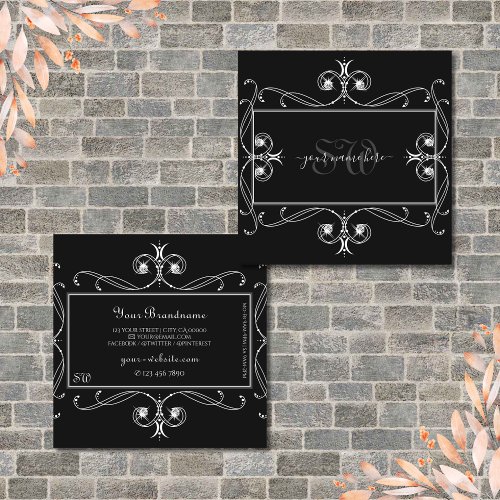 Black and White Sparkle Jewels Monogram Ornaments Square Business Card