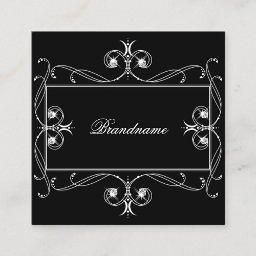 Black and White Sparkle Jewels Ornate Ornaments Square Business Card