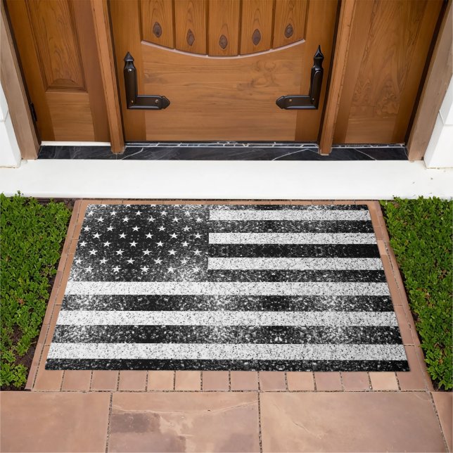 Black and white Sparkles USA Doormat (Outdoor)