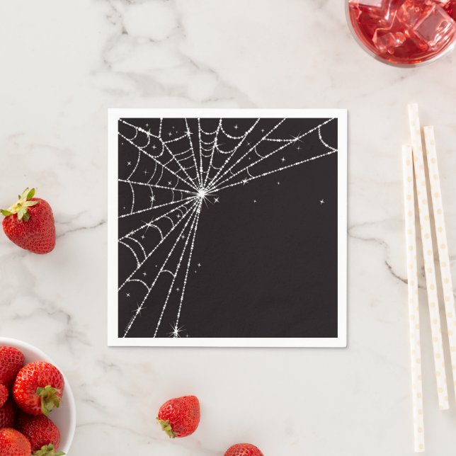Black and White Sparkling Diamond Spider Web Napkins (Insitu)