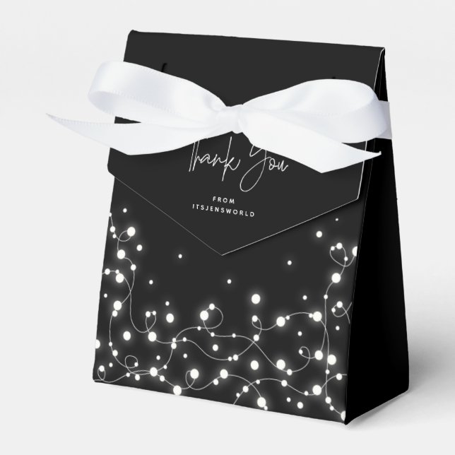 Black and White Sparkling Lights Thank You Favor Boxes (Front Side)